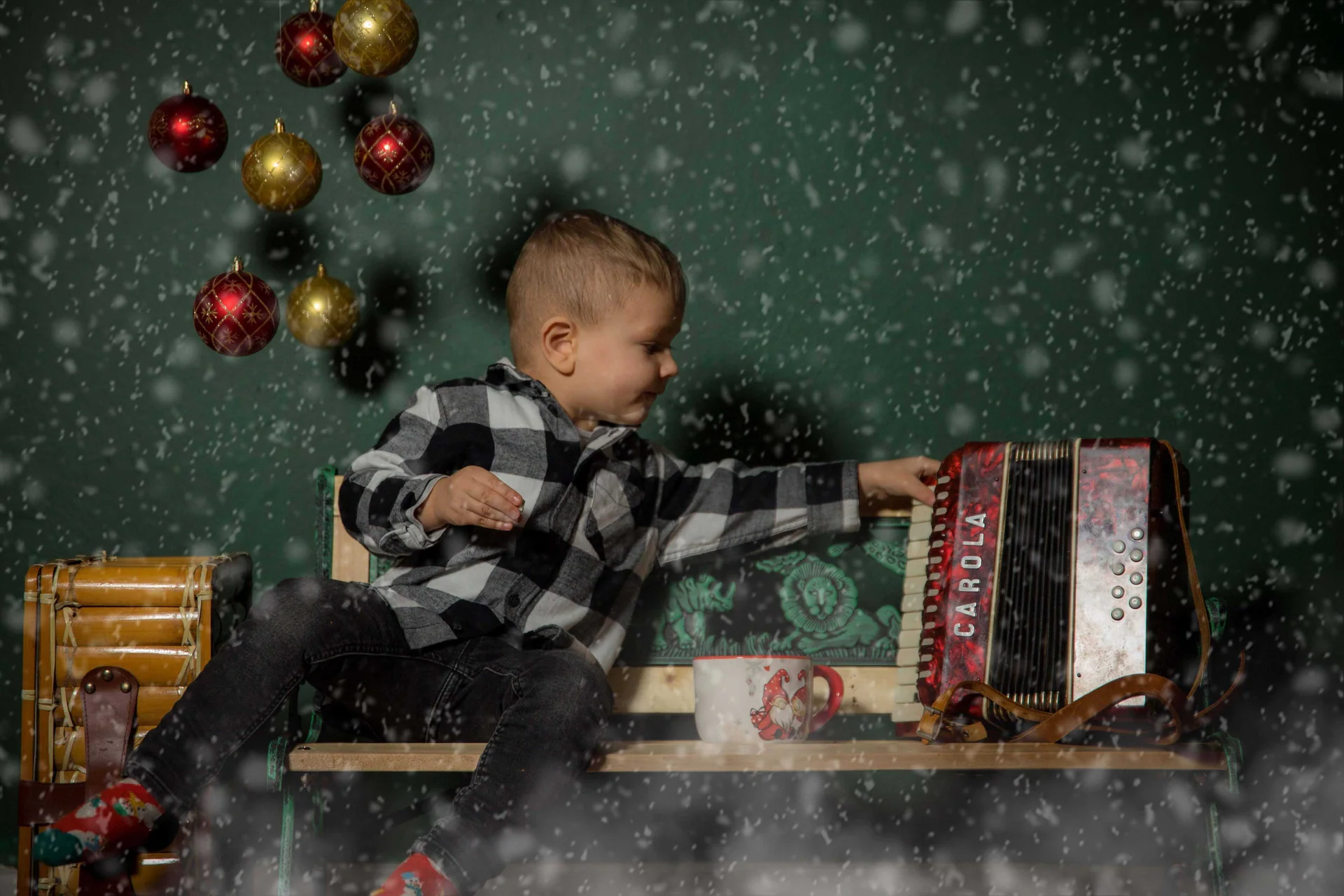 Barnfoto Pojke Dragspel Jul